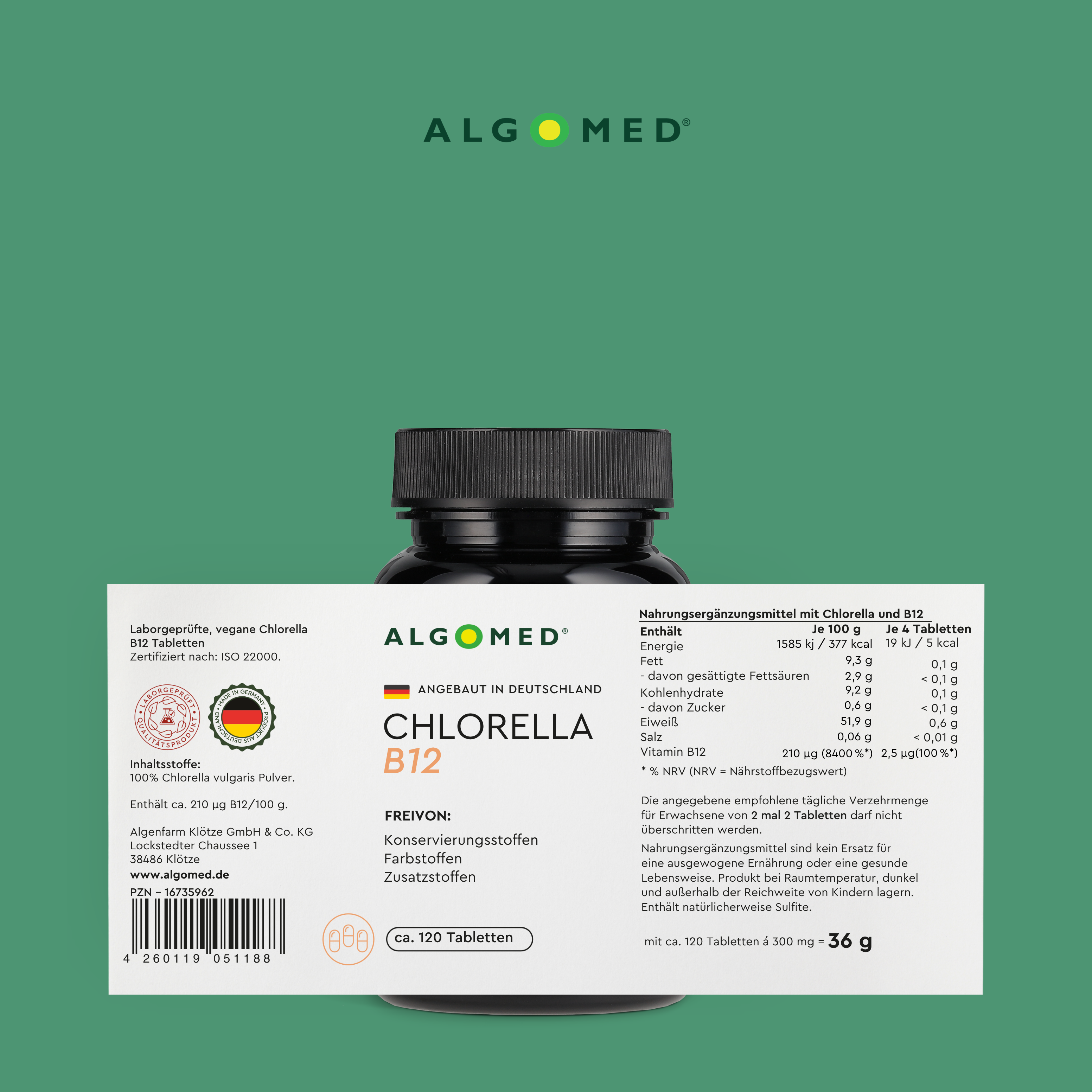 Algomed Chlorella B12 Inhaltstabelle
