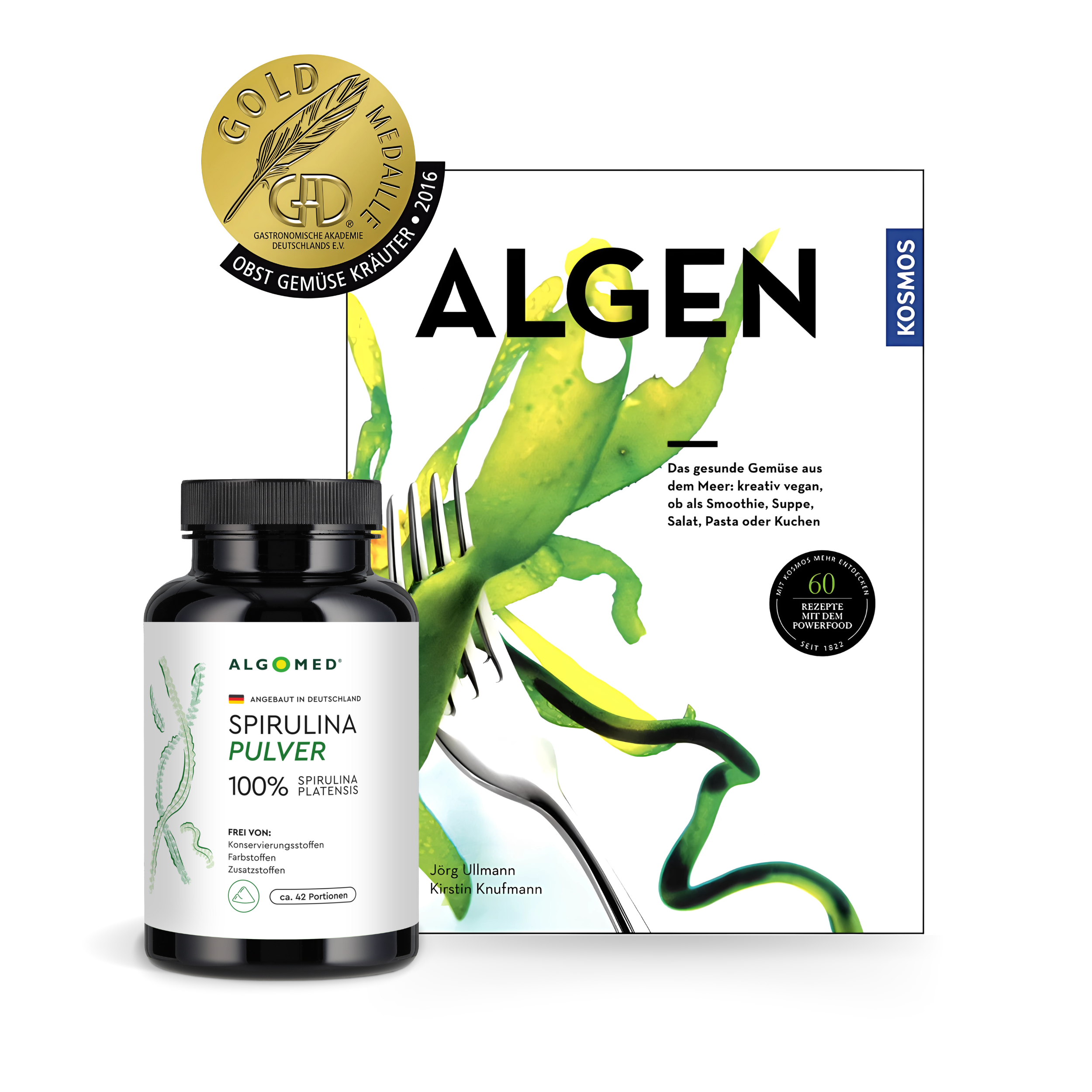 Algomed Spirulina Pulver aus Deutschland und Rezept Buch für Inspiration