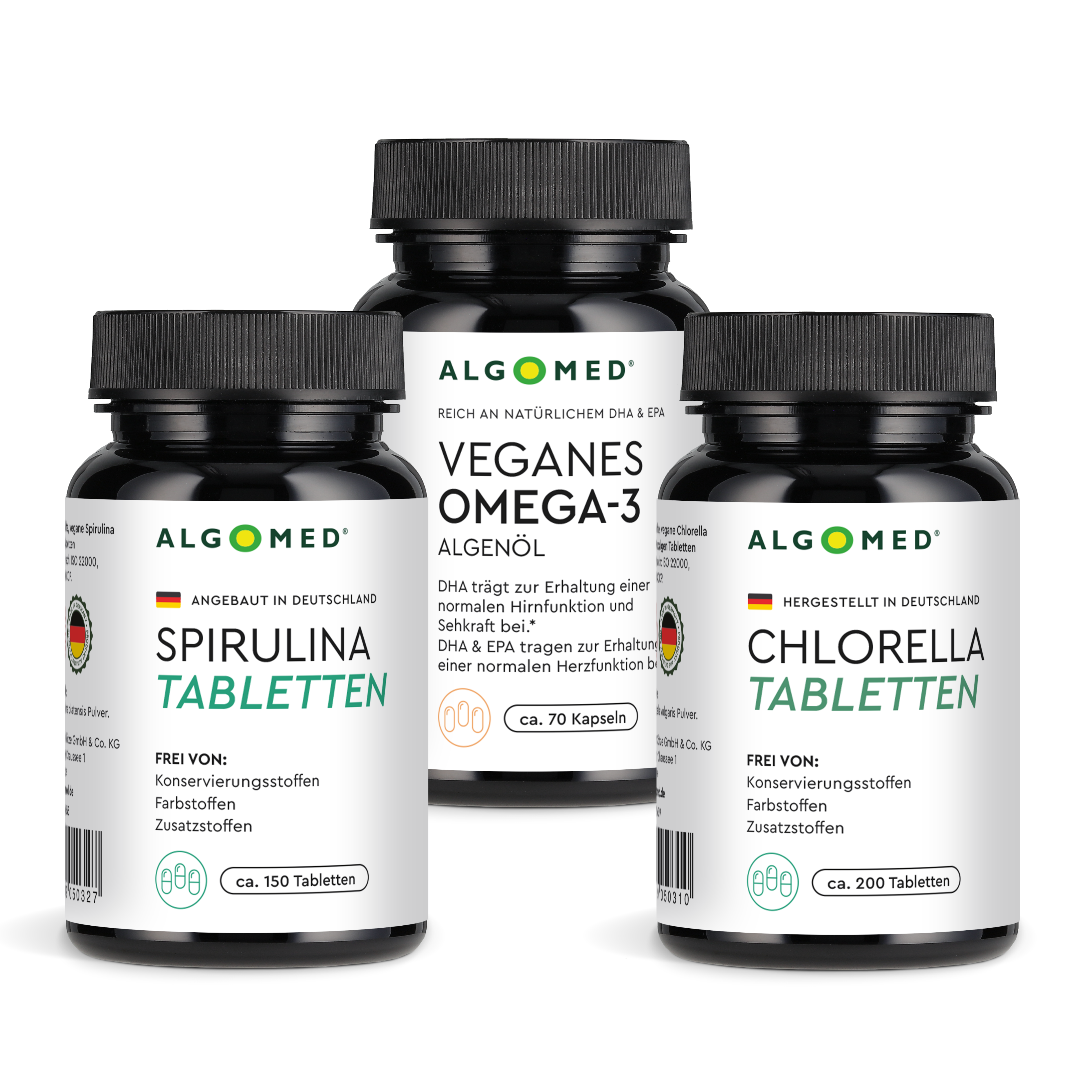 Spirulina Tabletten, Chlorella Tabletten, Veganes Omega 3