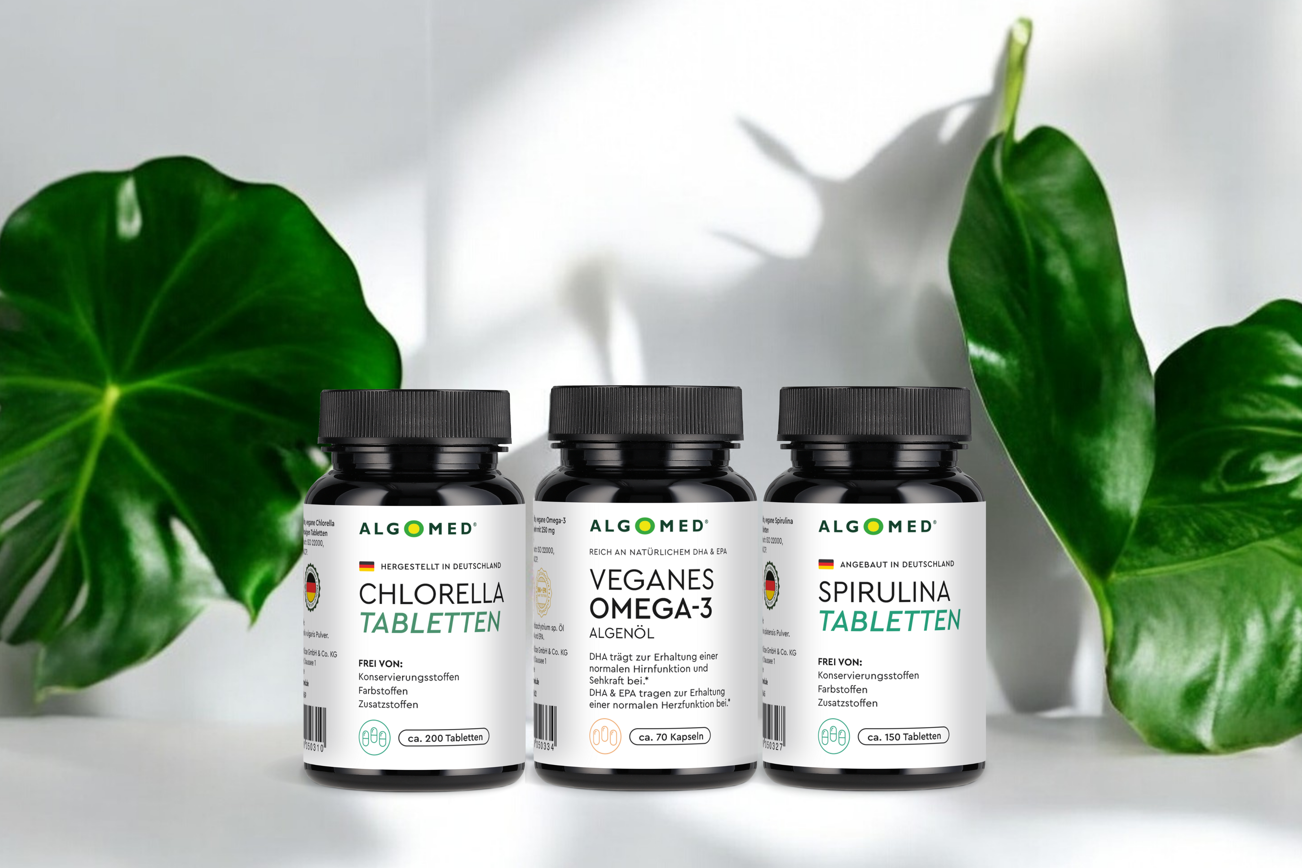 Algomed Starter Set: Chlorella Tabletten. Veganes Omega-3 Kapseln, Spirulina Tabletten