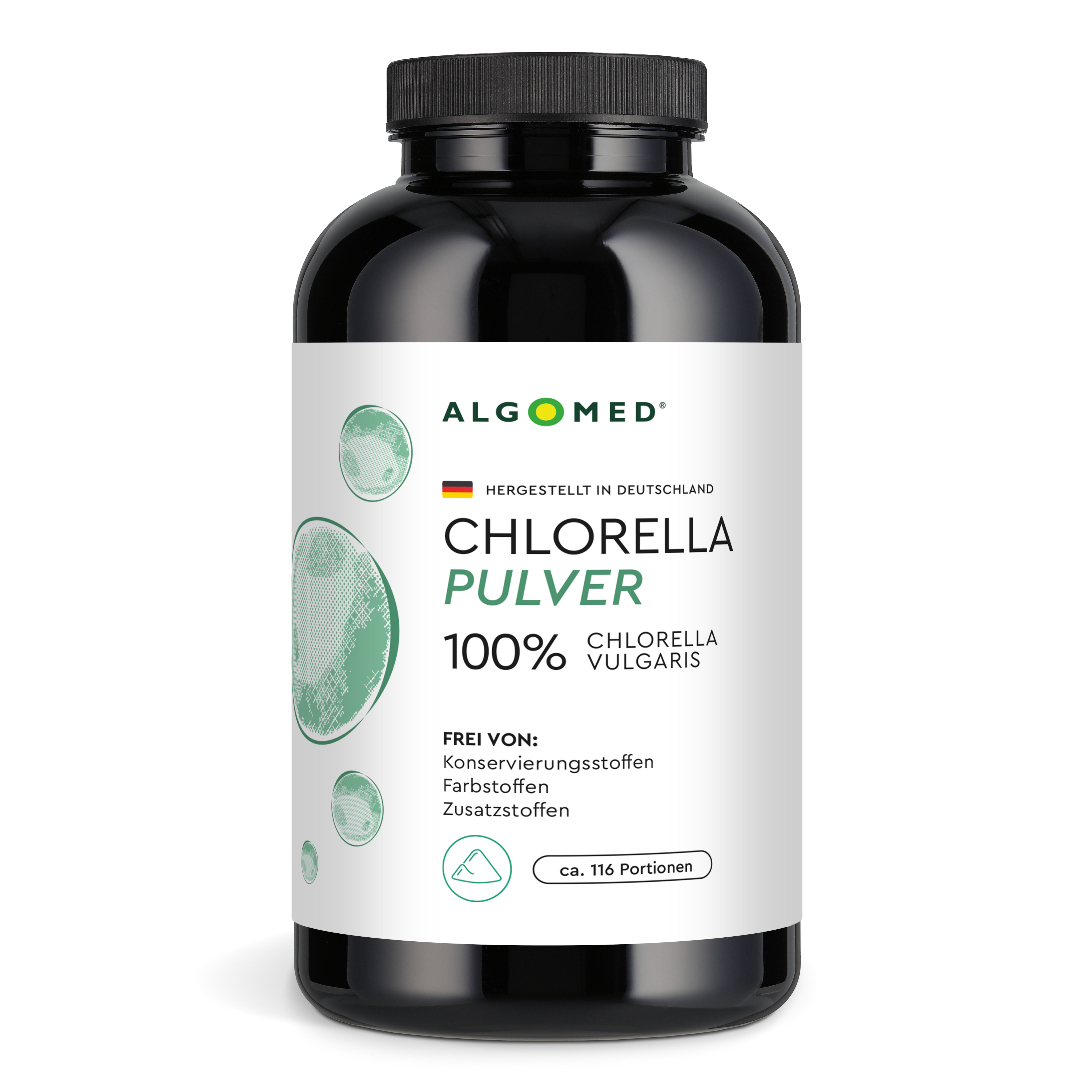 Algomed Chlorella Pulver aus Deutschland in der 350g Verpackung.