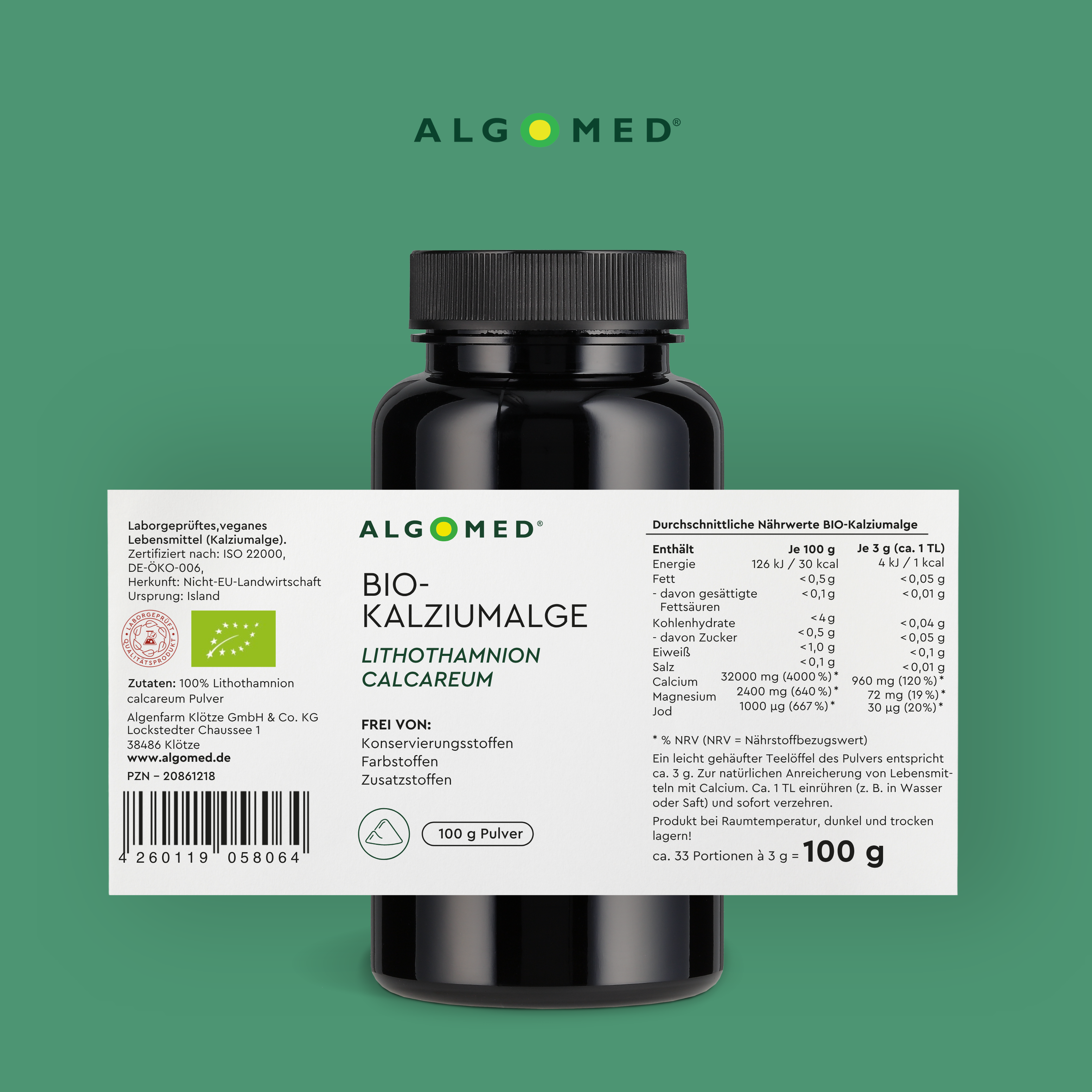 Algomed Bio-Kalziumalge Inhaltstabelle 