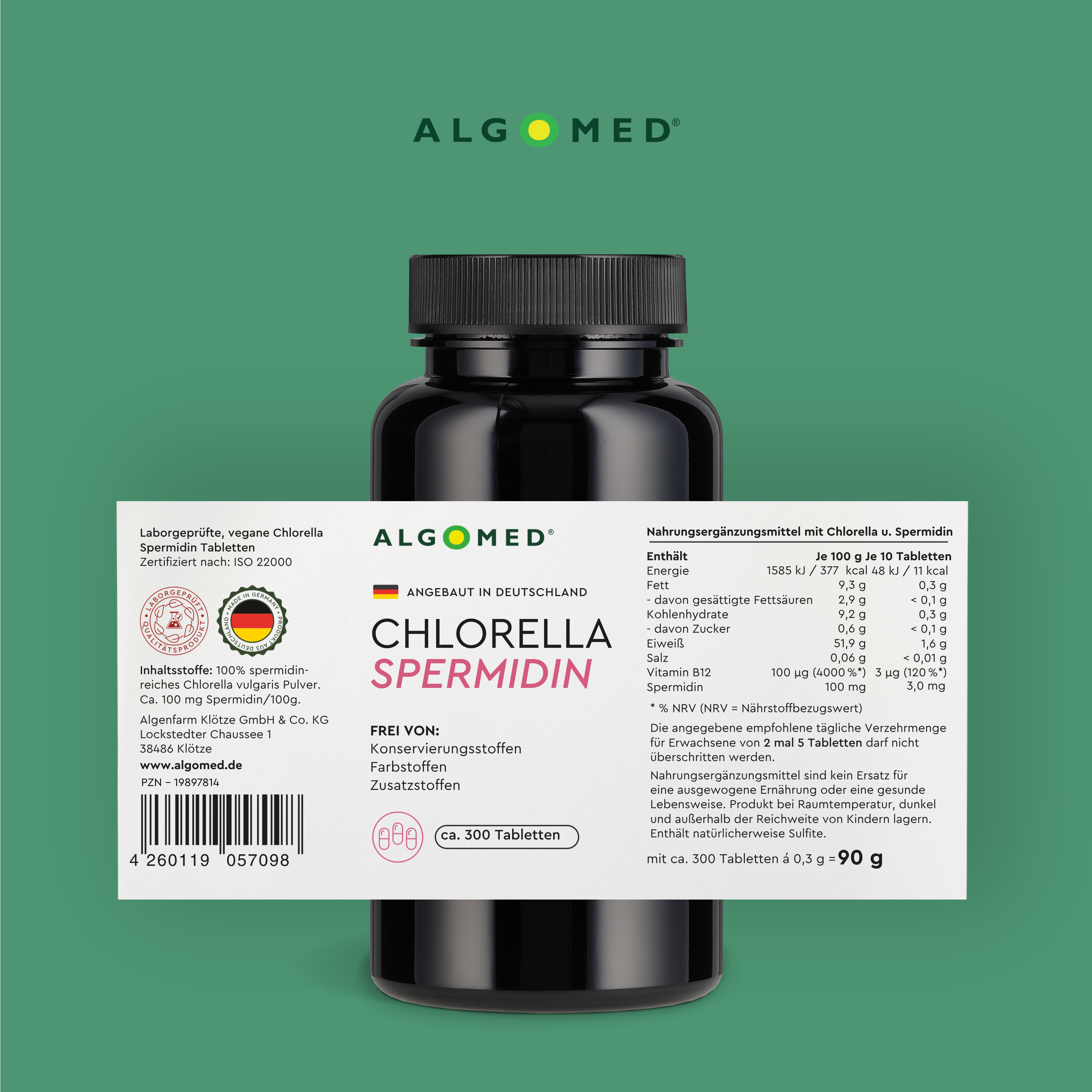 Inhaltsstoffe der Spermidin Tabletten von Algomed
