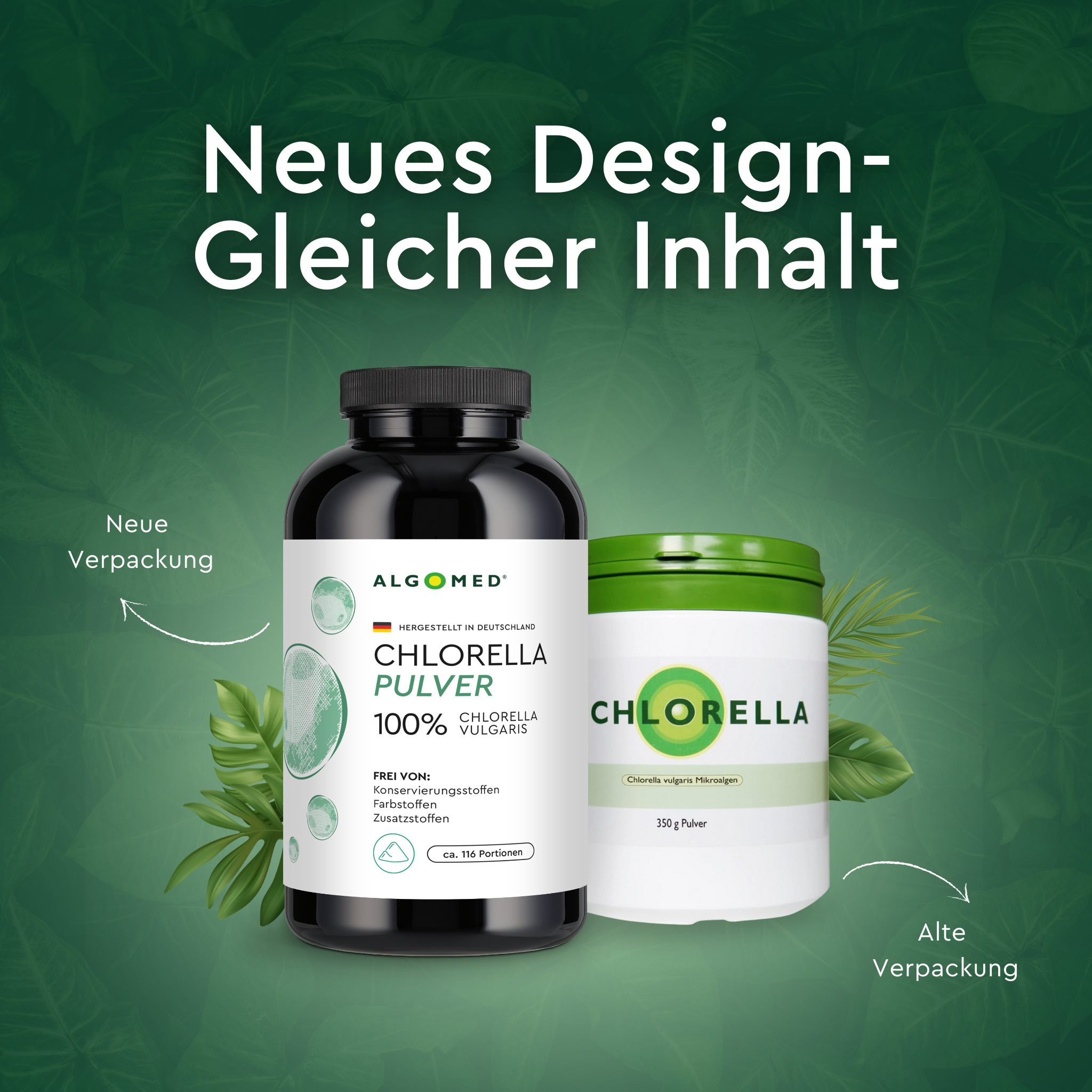 Neue Verpackung Chlorella Pulver Algomed 