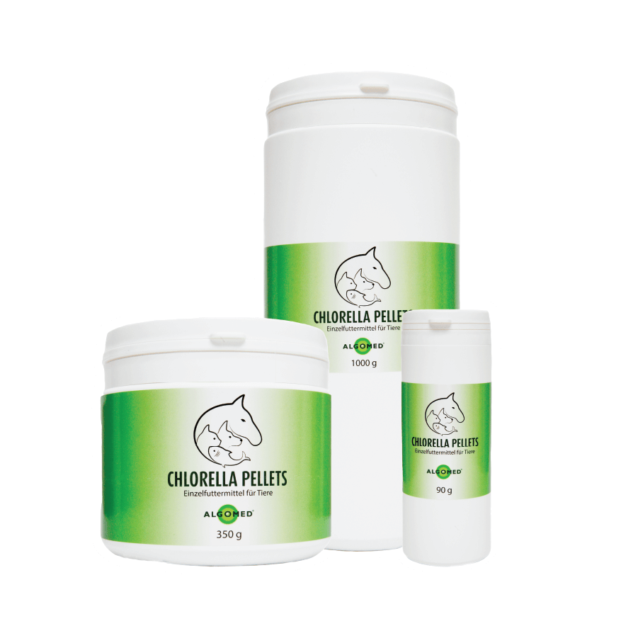 Algomed Chlorella Pellets für Pferde, Hunde, Katzen und Fische.